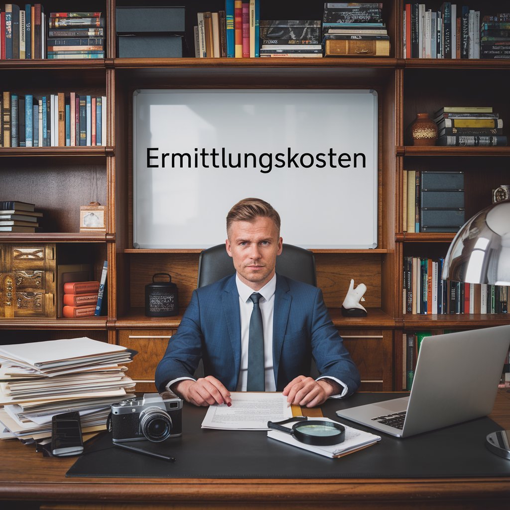 Detektiv vor Tafel mit Aufschrift "Ermittlungskosten"; Detektei Berlin, Detektiv Berlin, Detektivhonorare Berlin