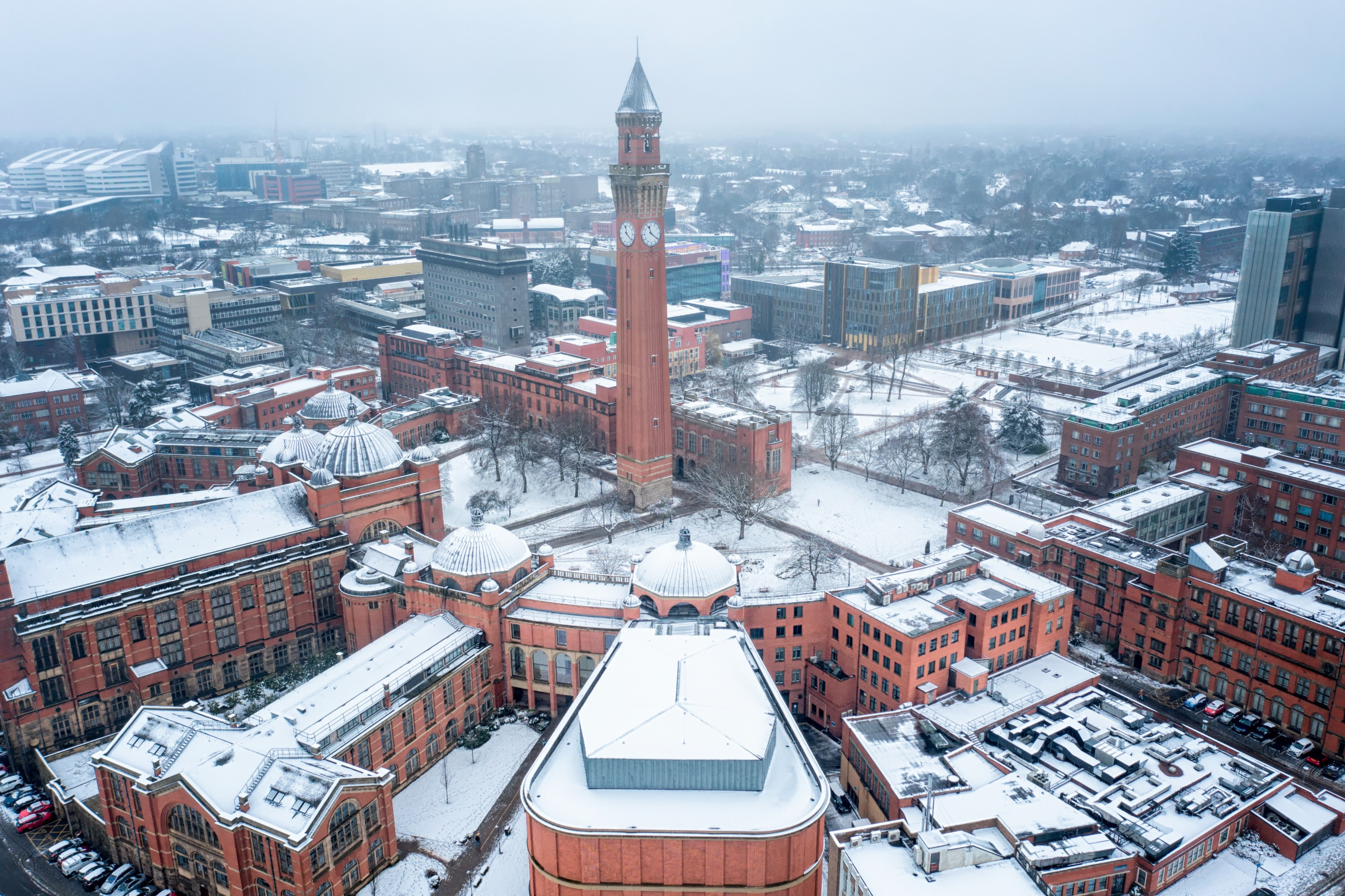 Birmingham (England, UK) in the snow with university buildings; Commercial Detective Birmingham (England, UK), Detective Agency Birmingham (England, UK), Private Investigator Birmingham (England, UK), Detective Office Birmingham (England, UK)